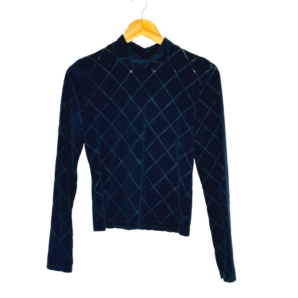 Et Vous Paris Black Velvet Burnout Diamond Pattern Mock‎ Neck Top Women's Size M